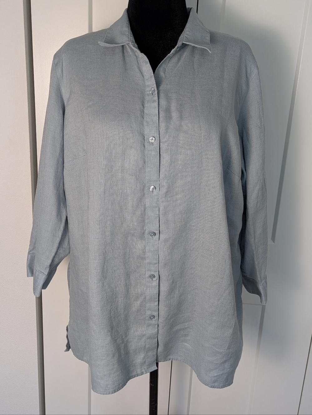 Coldwater Creek Light Blue Button Up Shirt Women Sz 1X Linen 3/4 Sleeves EUC